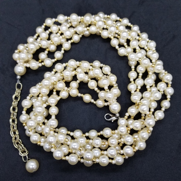 Vintage multi-strand pearl & gold bead necklace - Picture 6 of 6